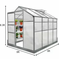 MONSTER SHOP Serre De Jardin Avec Base 1.8mx2.4m Cadre Aluminium Avec Fenêtre Et Porte Coulissante Jardinerie Plantes - Gris -Serre de jardin Boutique 65532253 5
