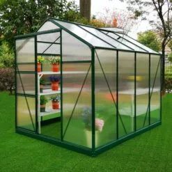 MONSTER SHOP Serre De Jardin Avec Base 1.9mx2.5m Cadre Aluminium Avec Fenêtre Et Porte Coulissante Jardinerie Plantes & Étagères - Vert -Serre de jardin Boutique 65532377 3