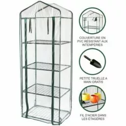 MONSTER SHOP Mini Serre à 4 étagère Avec Couverture En PVC | MonsterShop - Vert