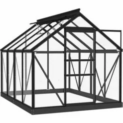 LES TENDANCES Serre En Verre Anthracite 155x200,5x191 Cm Aluminium -Serre de jardin Boutique 66924105 3