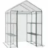 HOMCOM Serre De Jardin Balcon Terrasse 4 étagères 143L X 143l X 195H Cm Acier PVC Imperméable Anti-UV Transparent Vert - Transparent