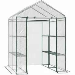 HOMCOM Serre De Jardin Balcon Terrasse 4 étagères 143L X 143l X 195H Cm Acier PVC Imperméable Anti-UV Transparent Vert - Transparent