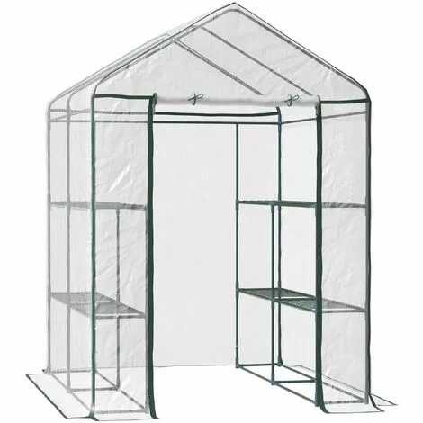 HOMCOM Serre De Jardin Balcon Terrasse 4 étagères 143L X 143l X 195H Cm Acier PVC Imperméable Anti-UV Transparent Vert - Transparent 1 HOMCOM Serre De Jardin Balcon Terrasse 4 étagères 143L X 143l X 195H Cm Acier PVC Imperméable Anti-UV Transparent Vert - Transparent