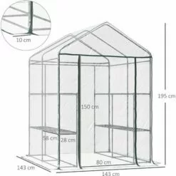 HOMCOM Serre De Jardin Balcon Terrasse 4 étagères 143L X 143l X 195H Cm Acier PVC Imperméable Anti-UV Transparent Vert - Transparent 7 HOMCOM Serre De Jardin Balcon Terrasse 4 étagères 143L X 143l X 195H Cm Acier PVC Imperméable Anti-UV Transparent Vert - Transparent -Serre de jardin Boutique 6812078 3