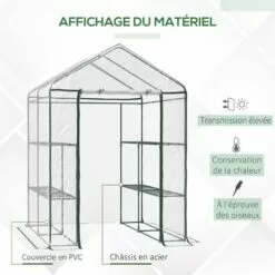 HOMCOM Serre De Jardin Balcon Terrasse 4 étagères 143L X 143l X 195H Cm Acier PVC Imperméable Anti-UV Transparent Vert - Transparent 8 HOMCOM Serre De Jardin Balcon Terrasse 4 étagères 143L X 143l X 195H Cm Acier PVC Imperméable Anti-UV Transparent Vert - Transparent -Serre de jardin Boutique 6812078 4