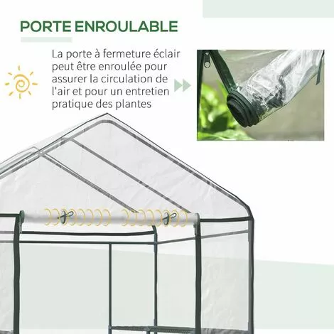 HOMCOM Serre De Jardin Balcon Terrasse 4 étagères 143L X 143l X 195H Cm Acier PVC Imperméable Anti-UV Transparent Vert - Transparent 5 HOMCOM Serre De Jardin Balcon Terrasse 4 étagères 143L X 143l X 195H Cm Acier PVC Imperméable Anti-UV Transparent Vert - Transparent – Image 5