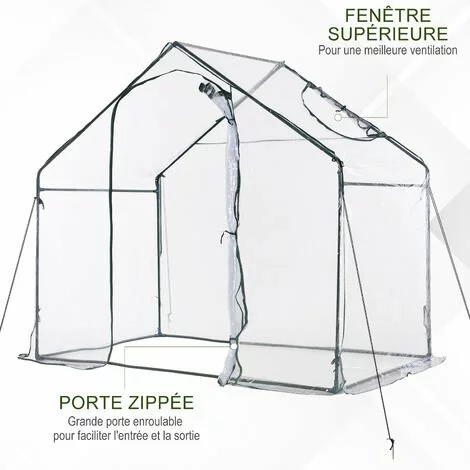Outsunny Serre De Jardin Balcon Terrasse Serre Pour Tomates 1,8L X 1l X 1,68H M Acier PVC Imperméable Transparent Vert - Transparent 5 Outsunny Serre De Jardin Balcon Terrasse Serre Pour Tomates 1,8L X 1l X 1,68H M Acier PVC Imperméable Transparent Vert - Transparent – Image 5