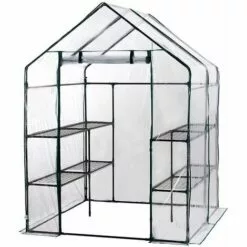 Serre De Jardin Avec Bâche Armée Transparent PVC Gardiun Double Leaf 143x143x195 Cm