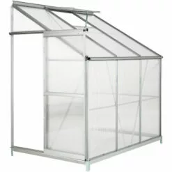 TECTAKE Serre De Jardin Polycarbonate Adoss?e 2,39 M² + 1 Embase En Acier - Blanc Transparent