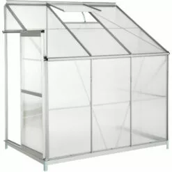 TECTAKE Serre De Jardin Polycarbonate Adoss?e 2,39 M² + 1 Embase En Acier - Blanc Transparent -Serre de jardin Boutique 7514489 4