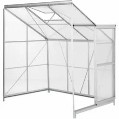 TECTAKE Serre De Jardin Polycarbonate Adoss?e 2,39 M² + 1 Embase En Acier - Blanc Transparent -Serre de jardin Boutique 7514489 5