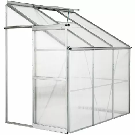 TECTAKE Serre De Jardin Polycarbonate Adoss?e 2,39 M² + 1 Lucarne - Blanc Transparent 1 TECTAKE Serre De Jardin Polycarbonate Adoss?e 2,39 M² + 1 Lucarne - Blanc Transparent