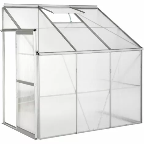 TECTAKE Serre De Jardin Polycarbonate Adoss?e 2,39 M² + 1 Lucarne - Blanc Transparent 2 TECTAKE Serre De Jardin Polycarbonate Adoss?e 2,39 M² + 1 Lucarne - Blanc Transparent – Image 2