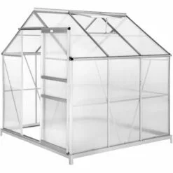 TECTAKE Serre De Jardin Polycarbonate 3,7 M² + 1 Embase En Acier - Blanc Transparent -Serre de jardin Boutique 7514492 3